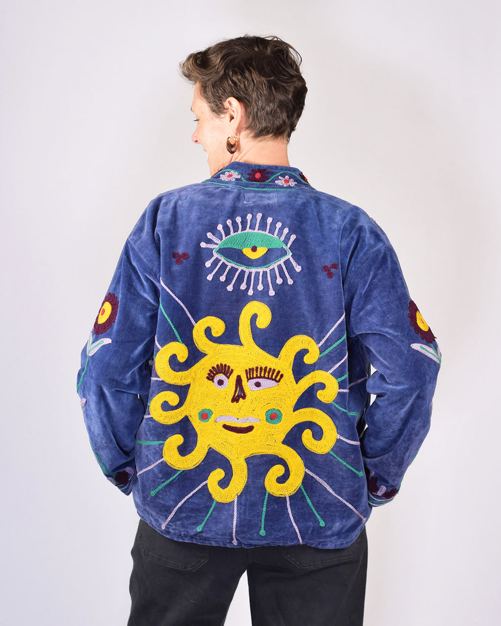 Embroidered Suzani Velvet Jacket - Sun Seeker - Blue
