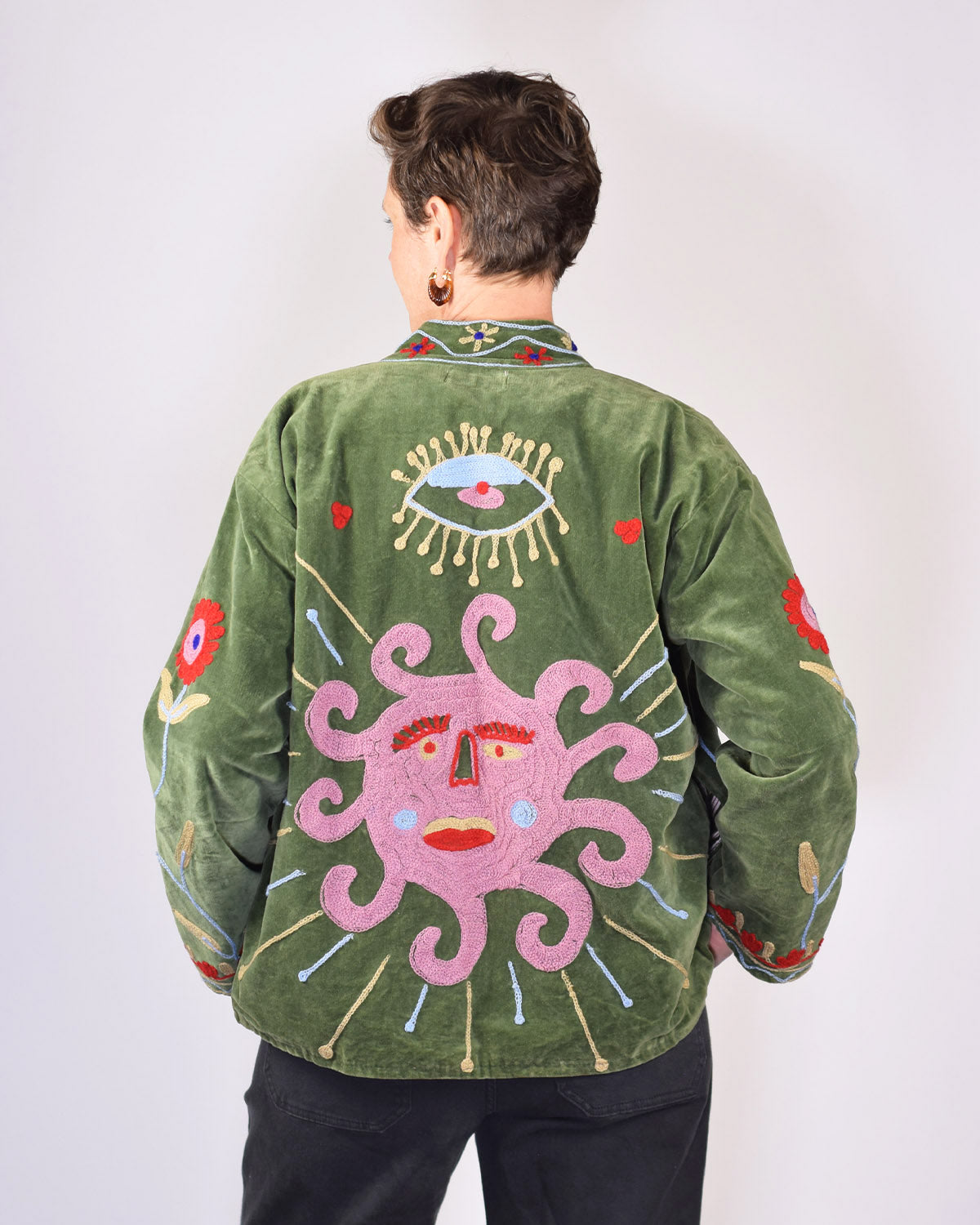 Embroidered Suzani Velvet Jacket - Sun Seeker - Green