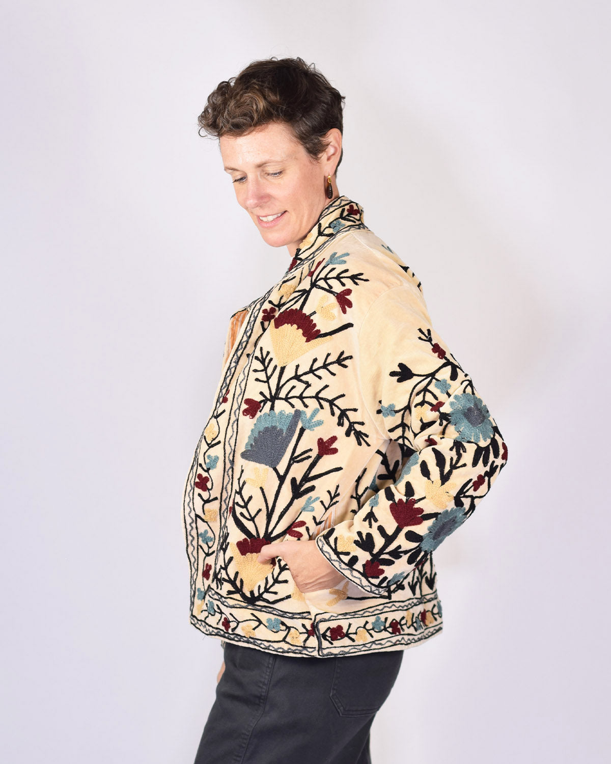 Boho Blooms Embroidered Velvet Jacket - 04