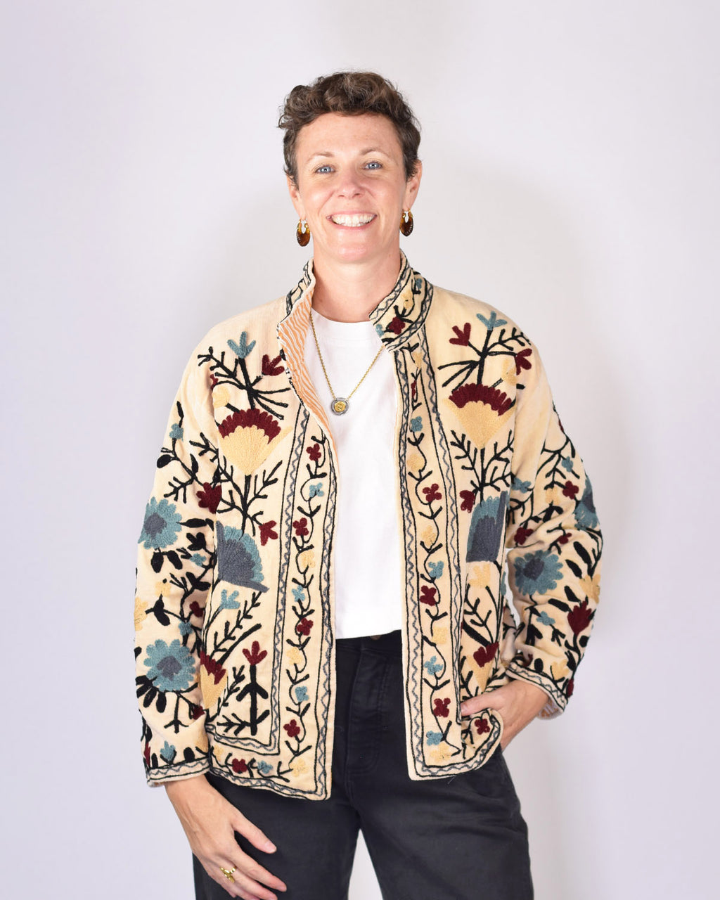 Boho Blooms Embroidered Velvet Jacket - 04
