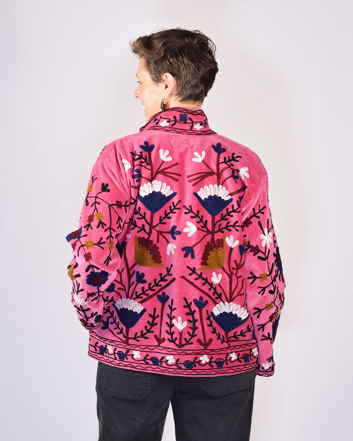 Boho Blooms Embroidered Velvet Jacket - 07
