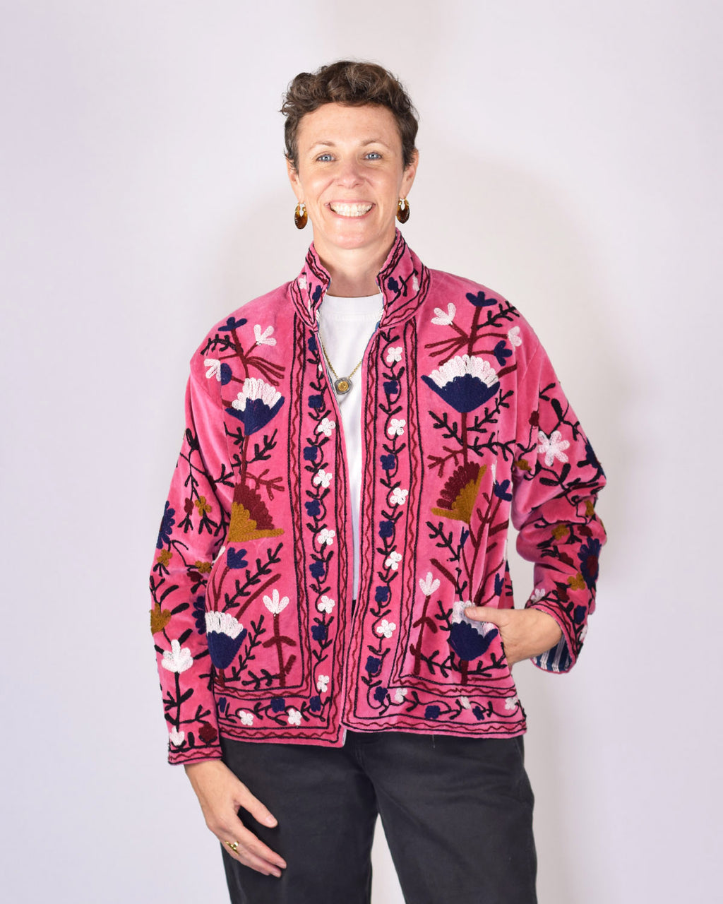 Boho Blooms Embroidered Velvet Jacket - 07