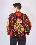 Tiger Tribe Embroidered Velvet Jacket - Burgundy