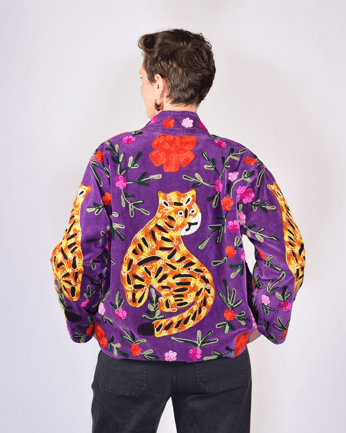 Tiger Tribe Embroidered Velvet Jacket - Plum