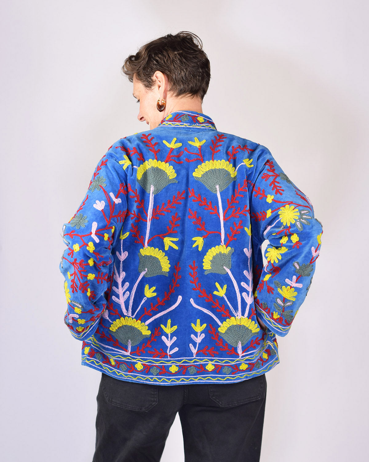 Boho Blooms Embroidered Velvet Jacket - 03