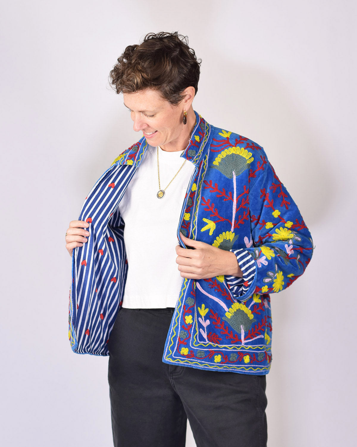 Boho Blooms Embroidered Velvet Jacket - 03
