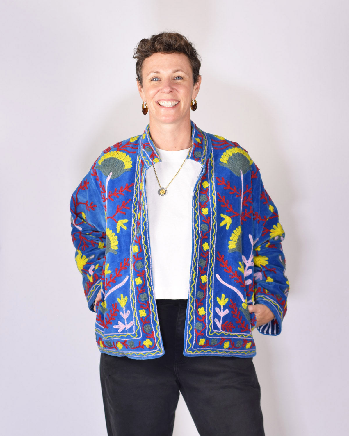 Boho Blooms Embroidered Velvet Jacket - 03