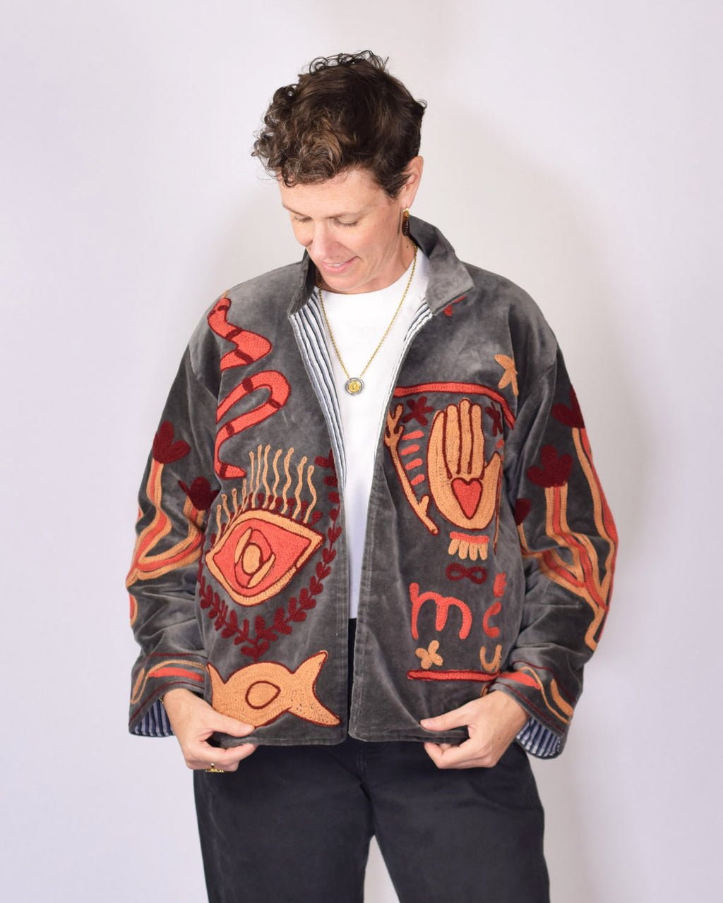 Me + You "Imagine" Embroidered Velvet Jacket - 03
