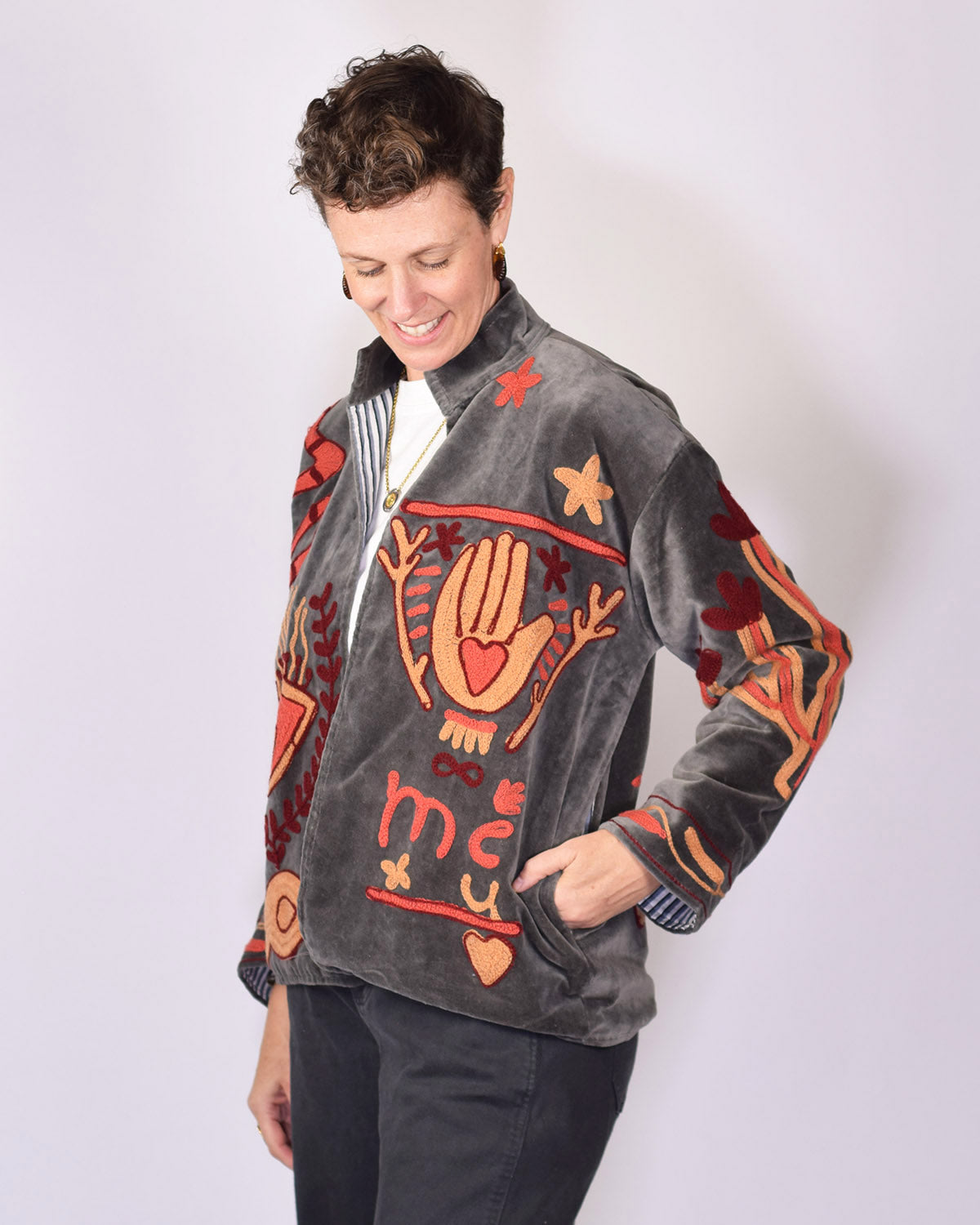 Me + You "Imagine" Embroidered Velvet Jacket - 03