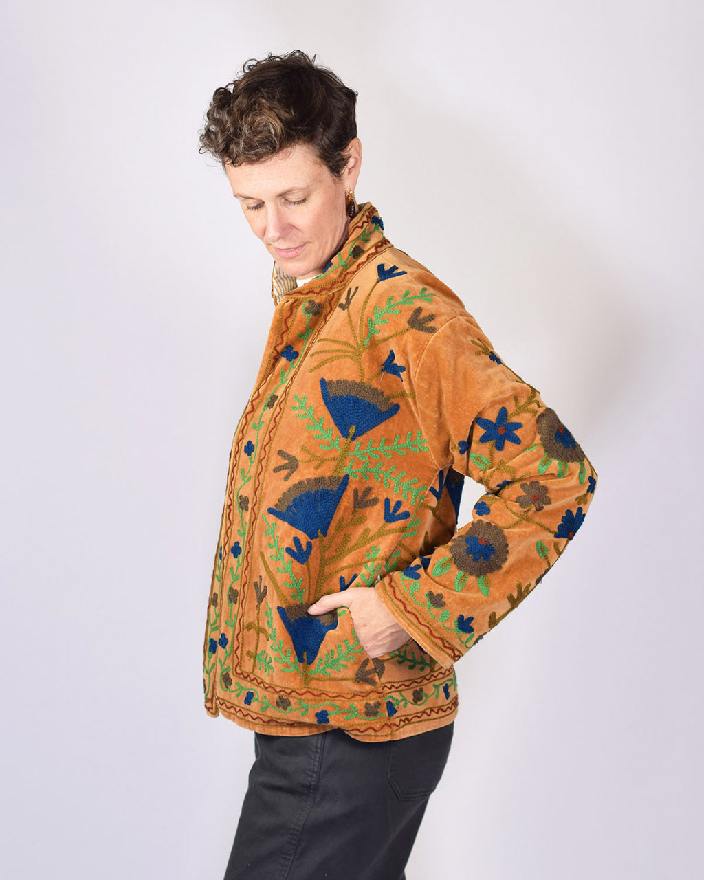 Boho Blooms Embroidered Velvet Jacket - 01