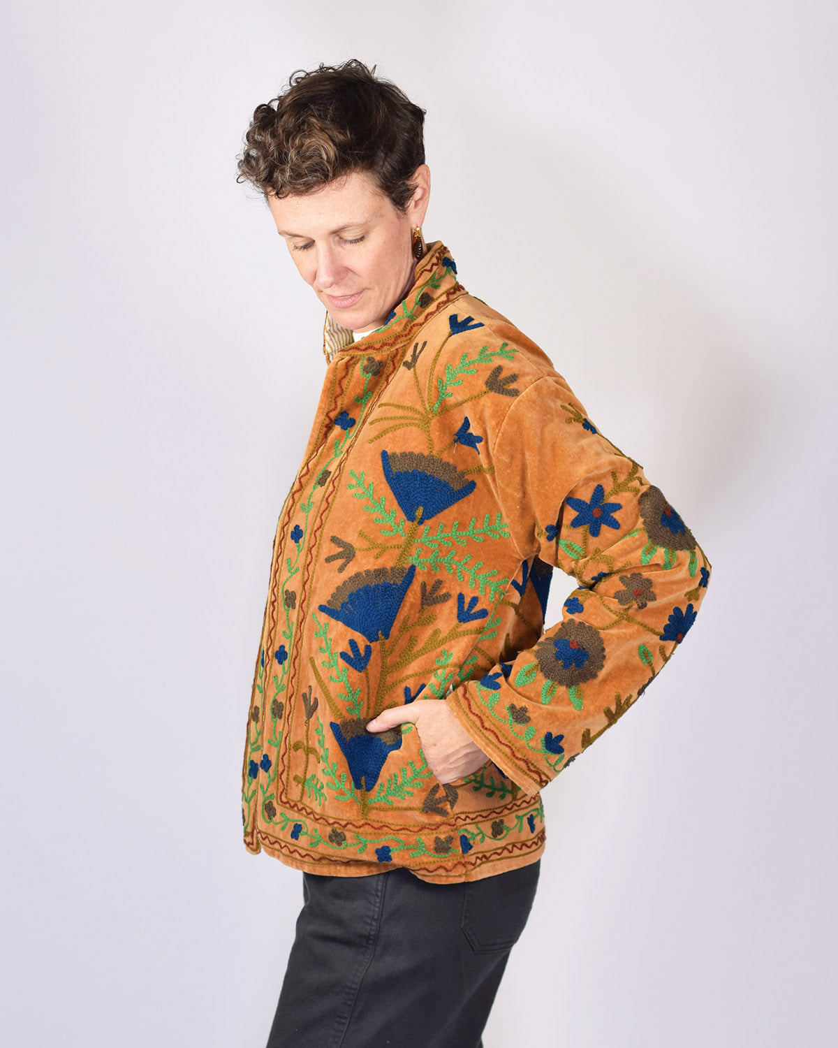Boho Blooms Embroidered Velvet Jacket - 01