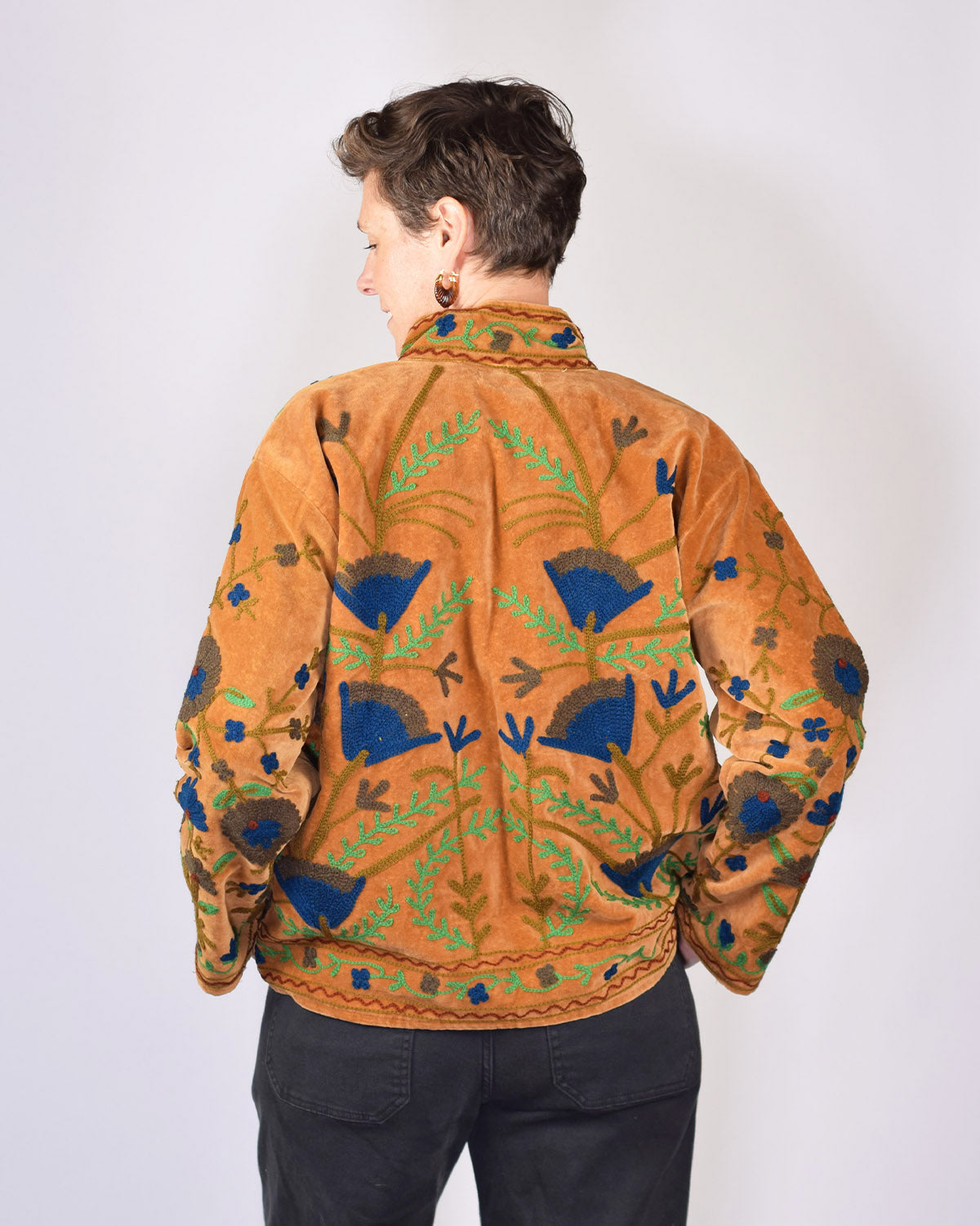Boho Blooms Embroidered Velvet Jacket - 01