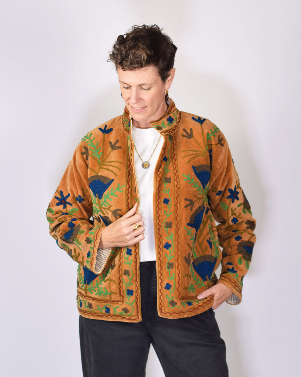 Boho Blooms Embroidered Velvet Jacket - 01
