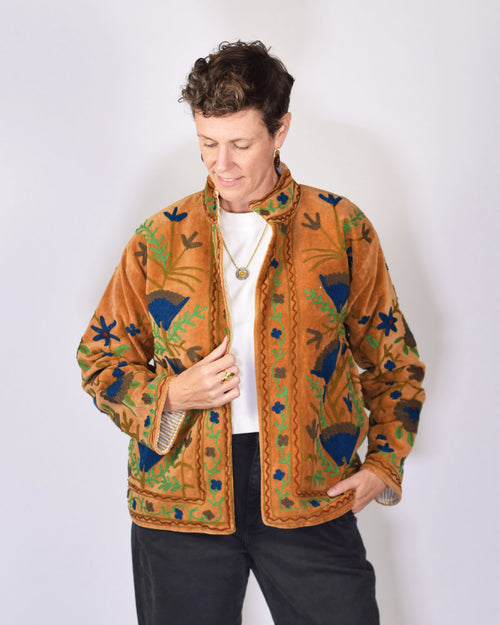 Boho Blooms Embroidered Velvet Jacket - 01