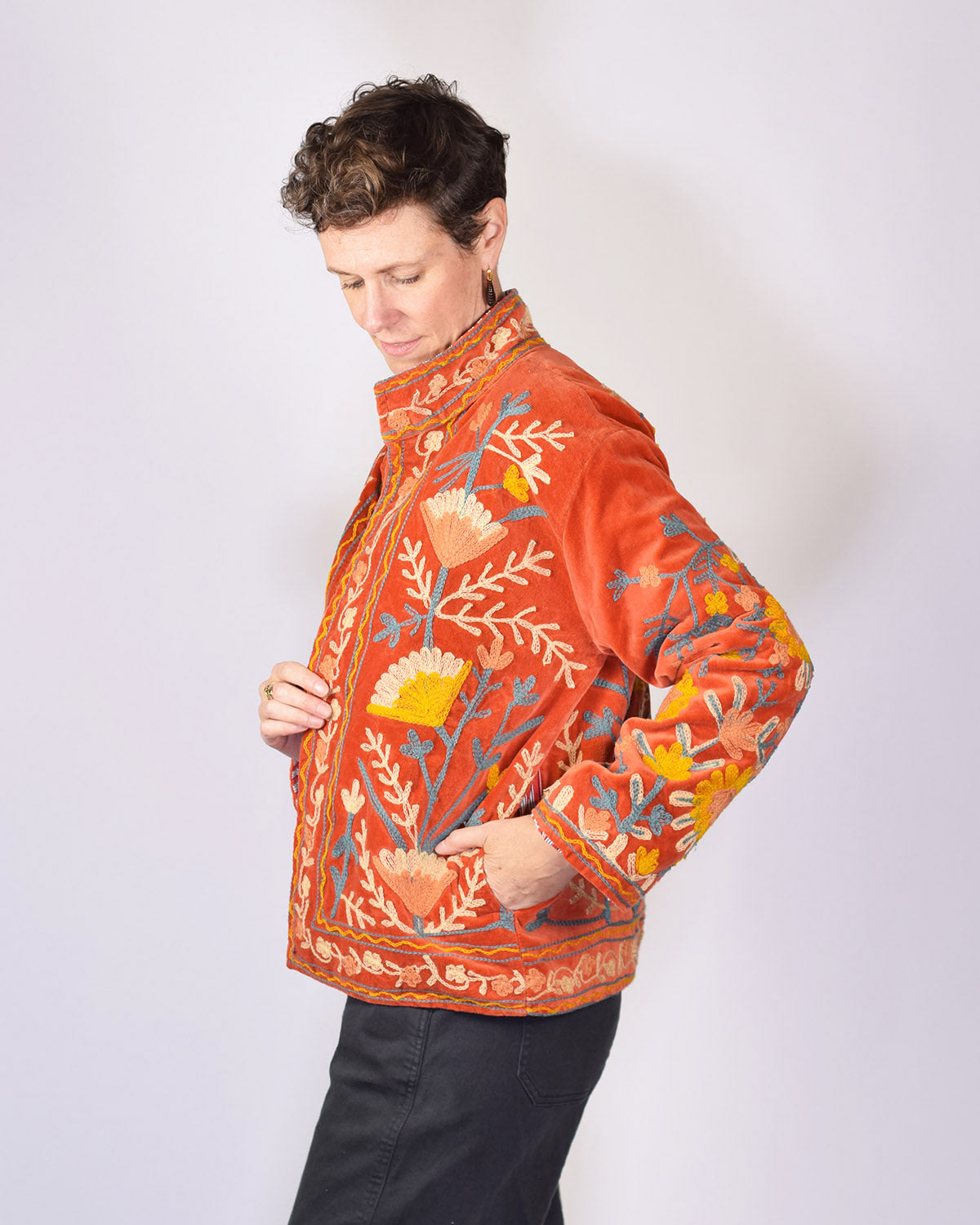 Boho Blooms Embroidered Velvet Jacket - 08