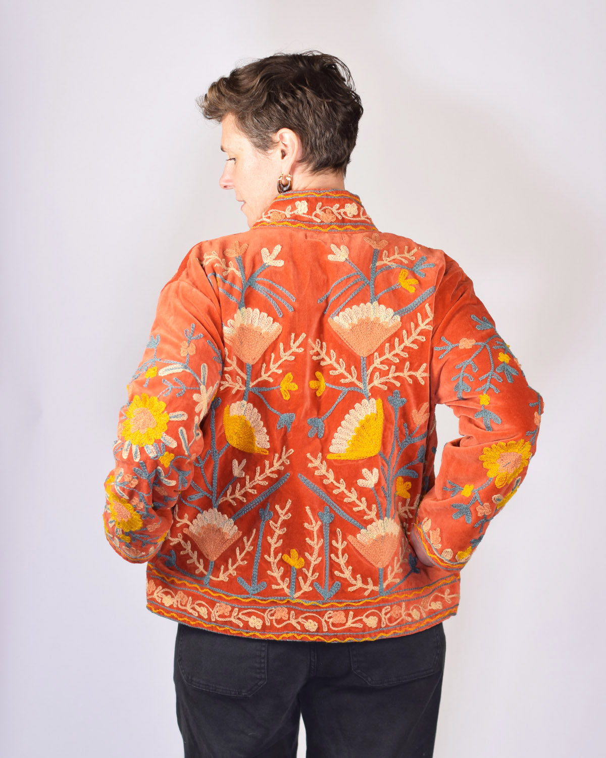 Boho Blooms Embroidered Velvet Jacket - 08