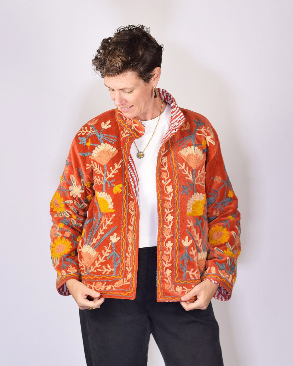 Boho Blooms Embroidered Velvet Jacket - 08