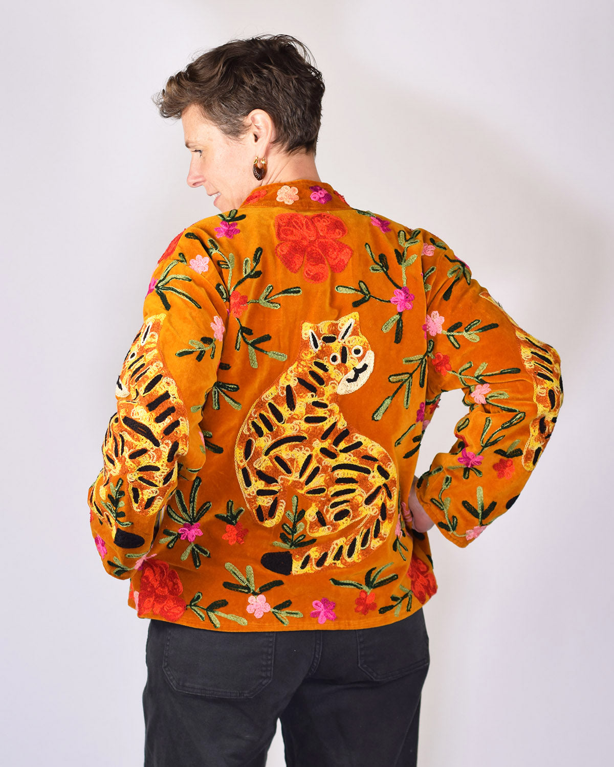 Tiger Tribe Embroidered Velvet Jacket - Butterscotch