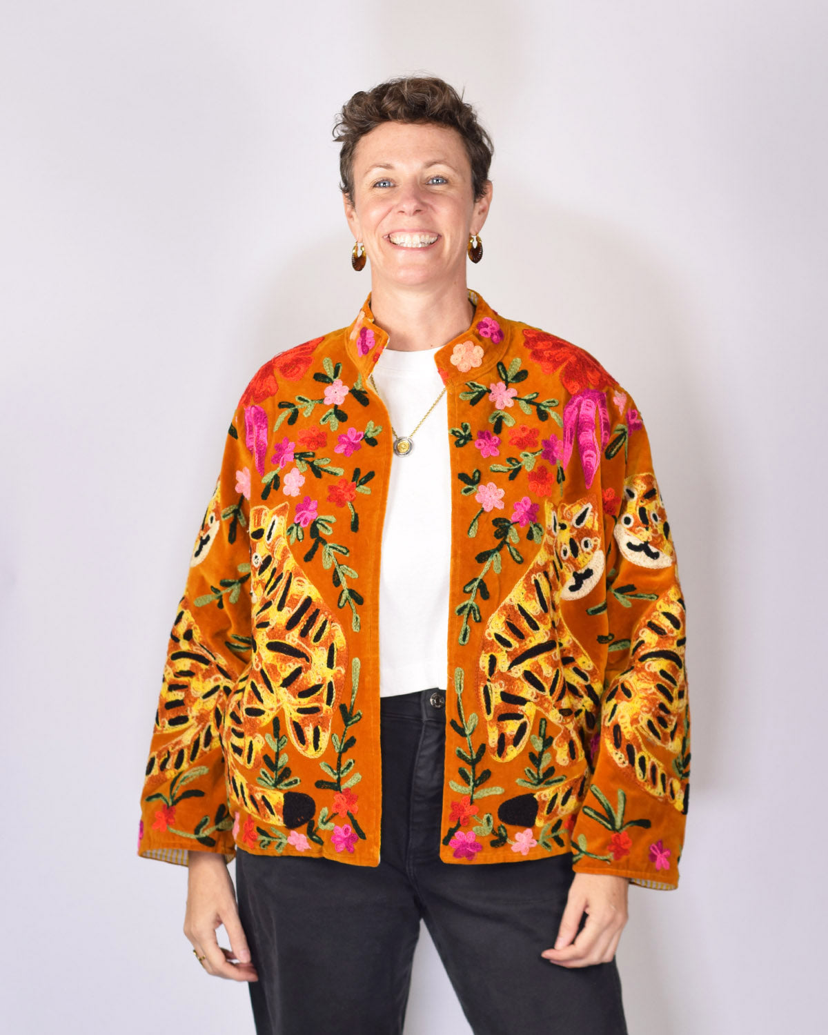 Tiger Tribe Embroidered Velvet Jacket - Butterscotch