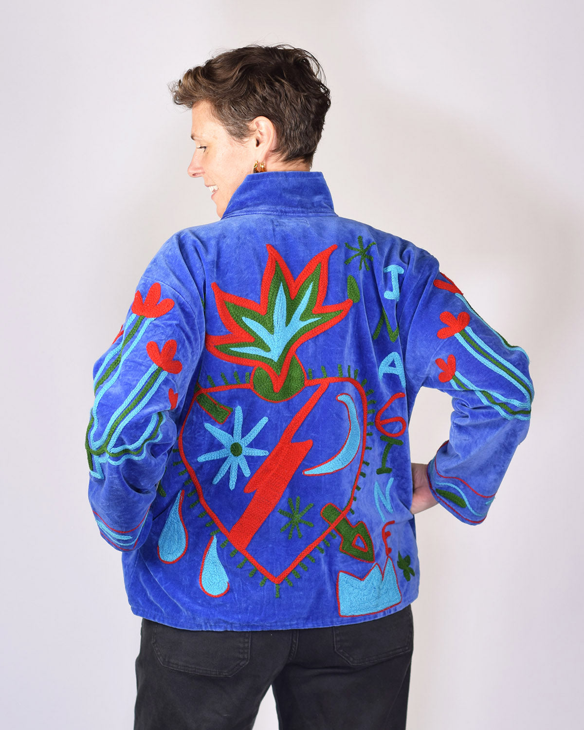 Me + You Embroidered "Imagine" Velvet Jacket - 04