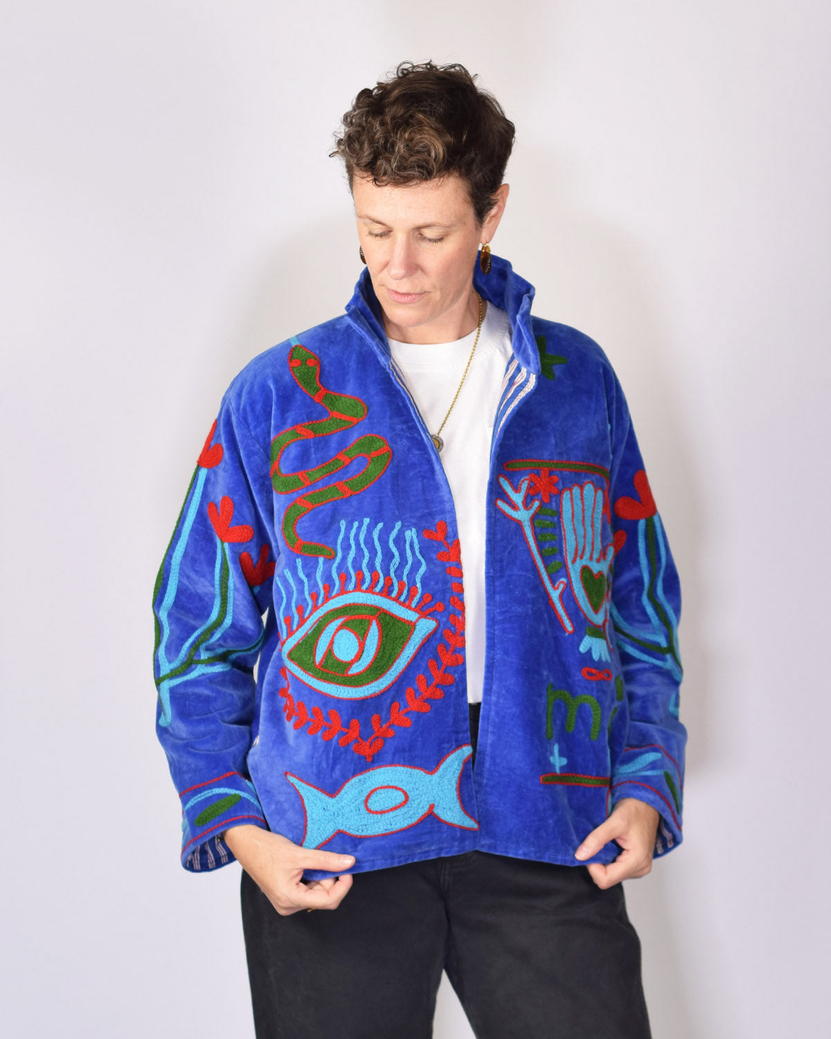 Me + You Embroidered "Imagine" Velvet Jacket - 04