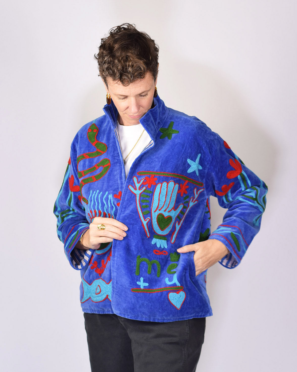 Me + You Embroidered "Imagine" Velvet Jacket - 04