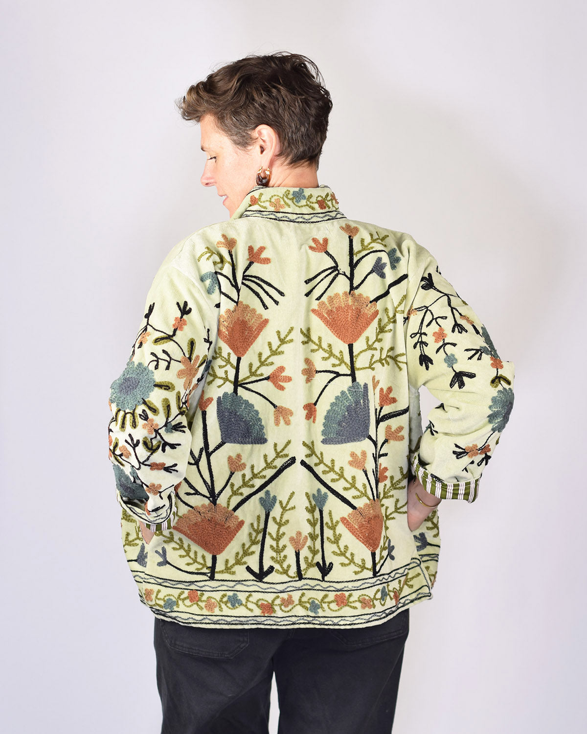 Boho Blooms Embroidered Velvet Jacket - 02