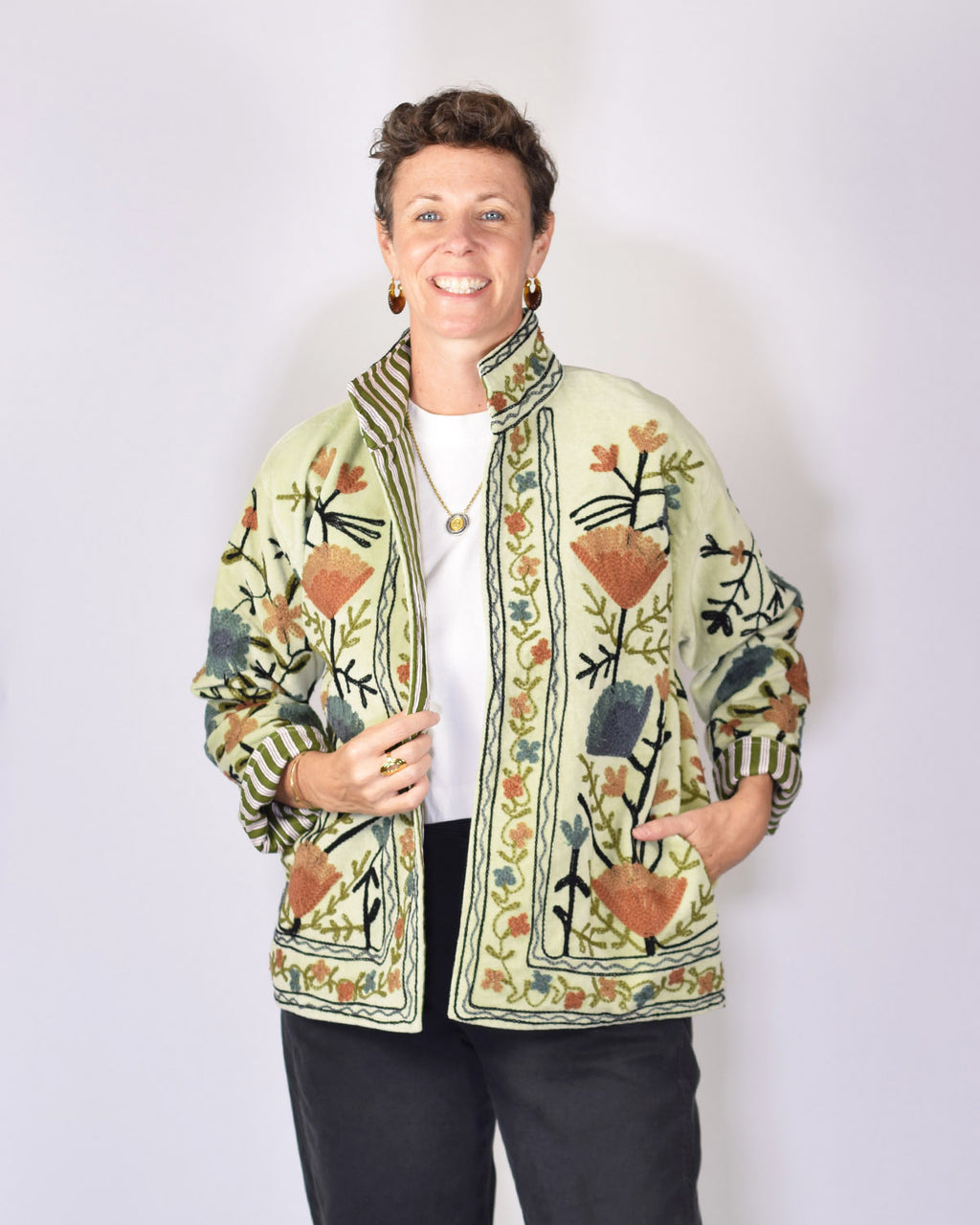 Boho Blooms Embroidered Velvet Jacket - 02