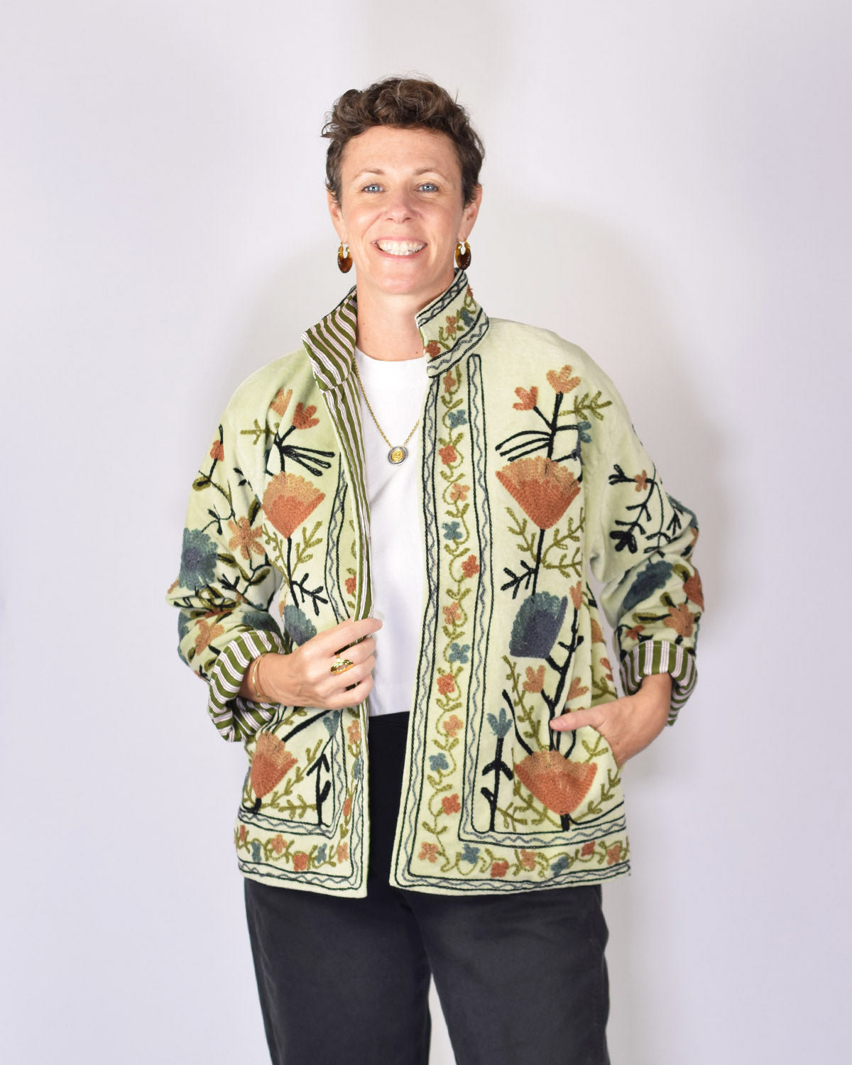Boho Blooms Embroidered Velvet Jacket - 02