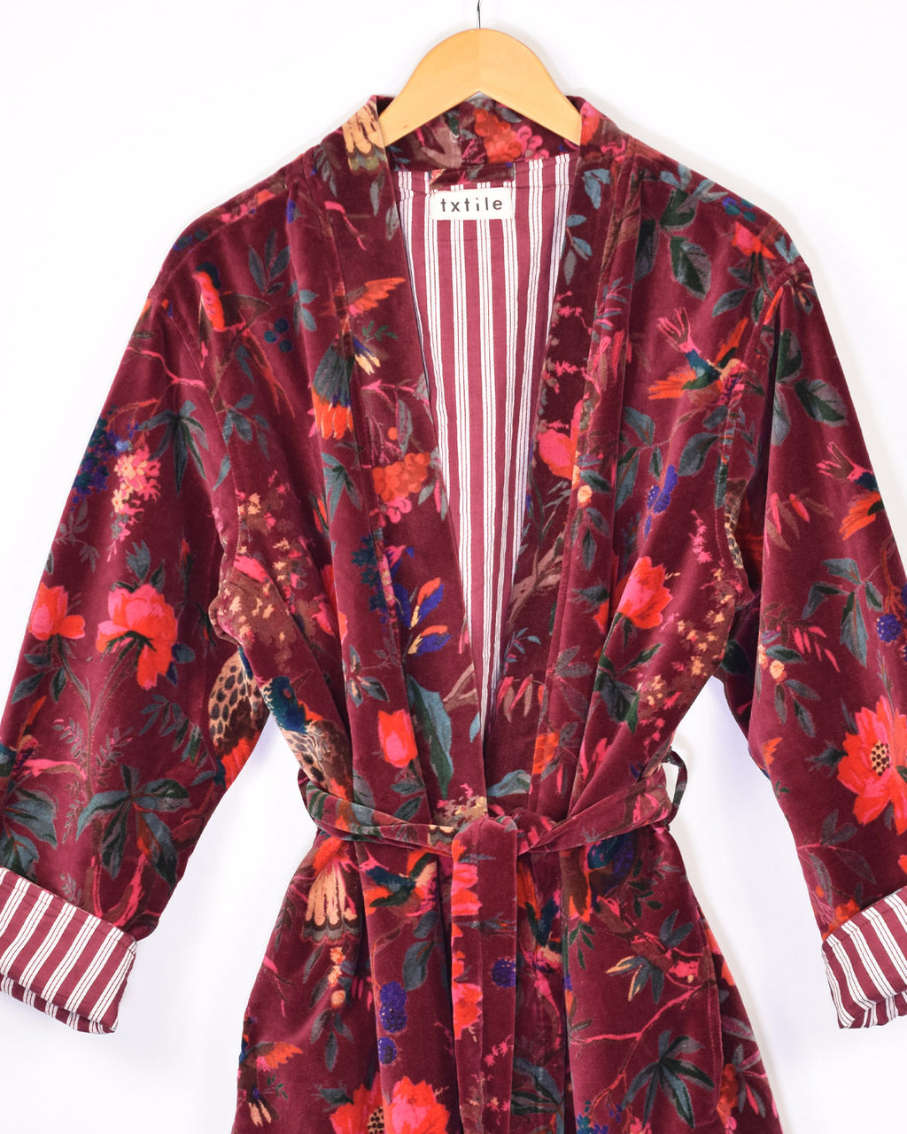 Plush Velvet Unisex Robe - One Size / Extended Size Fit - Crimson Rainforest