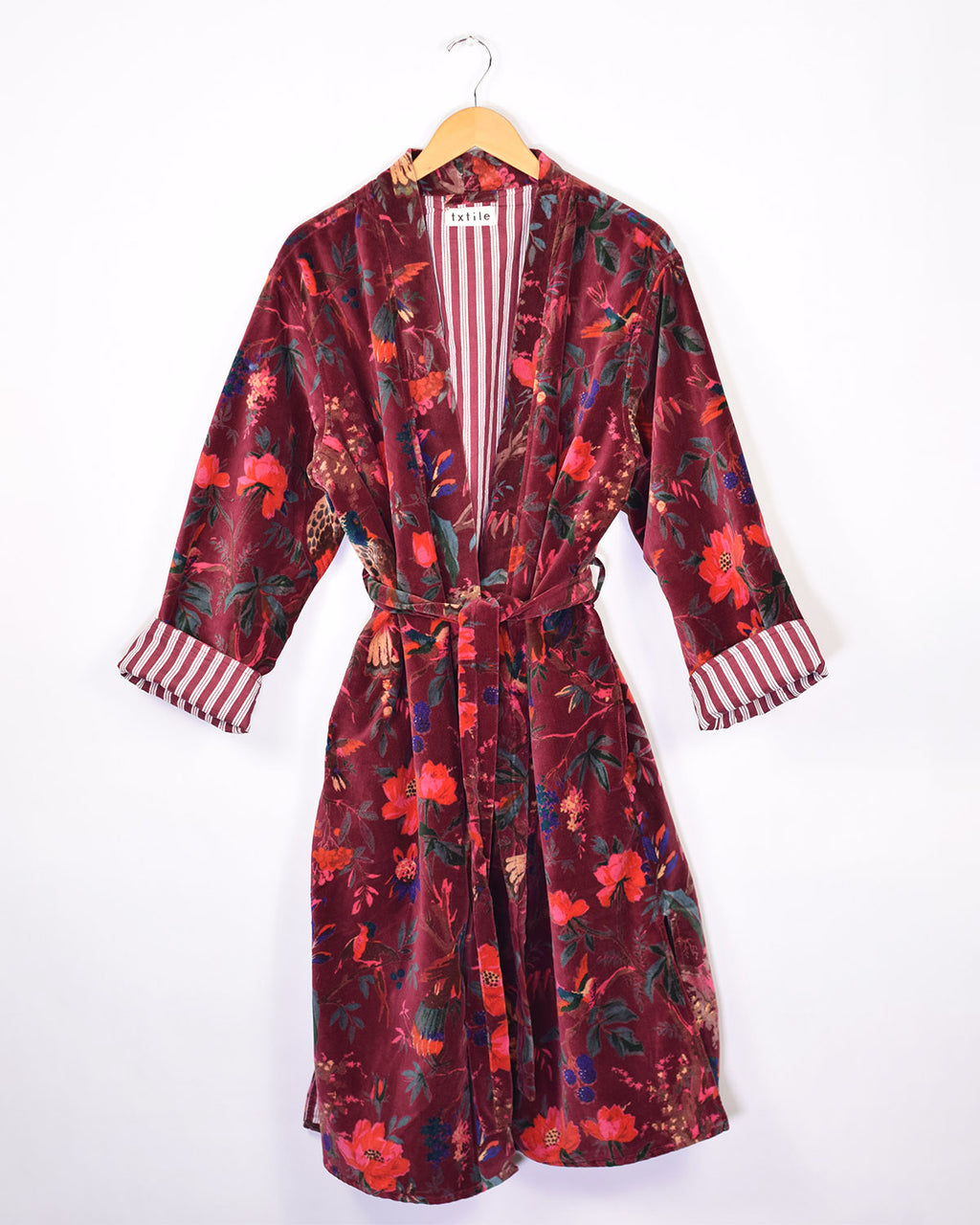 Plush Velvet Unisex Robe - One Size / Extended Size Fit - Crimson Rainforest