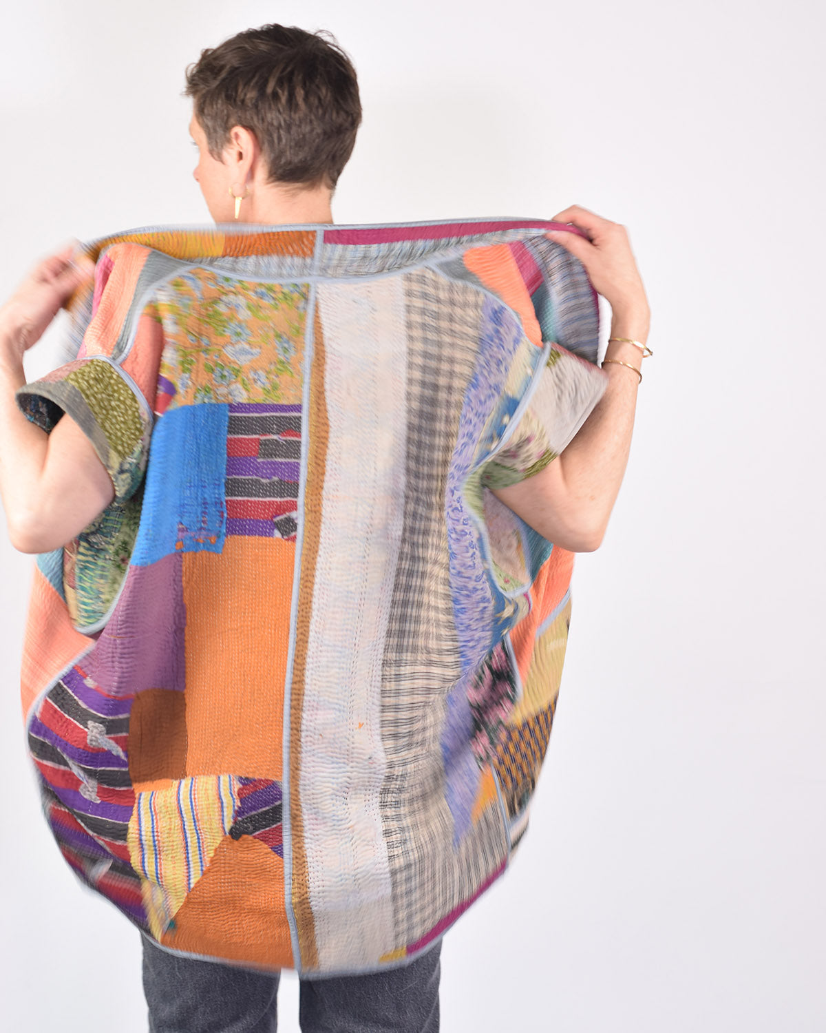 Maddie Cape - Reversible Jacket/Vest - Repurposed Kantha Quilts - 06 image 7