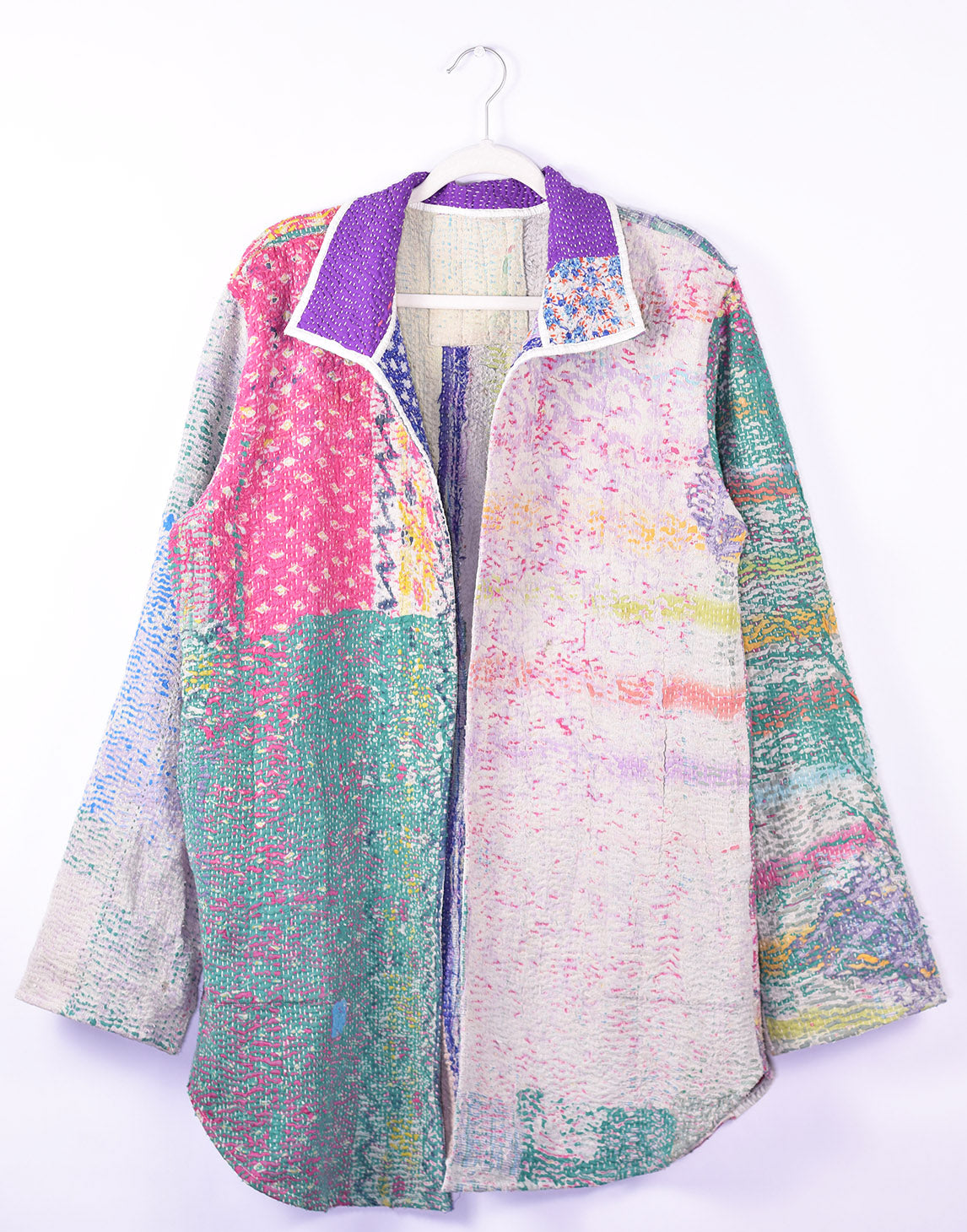 Frankie Long Quilted Reversible Patchwork Kantha Jacket - 05 image 2