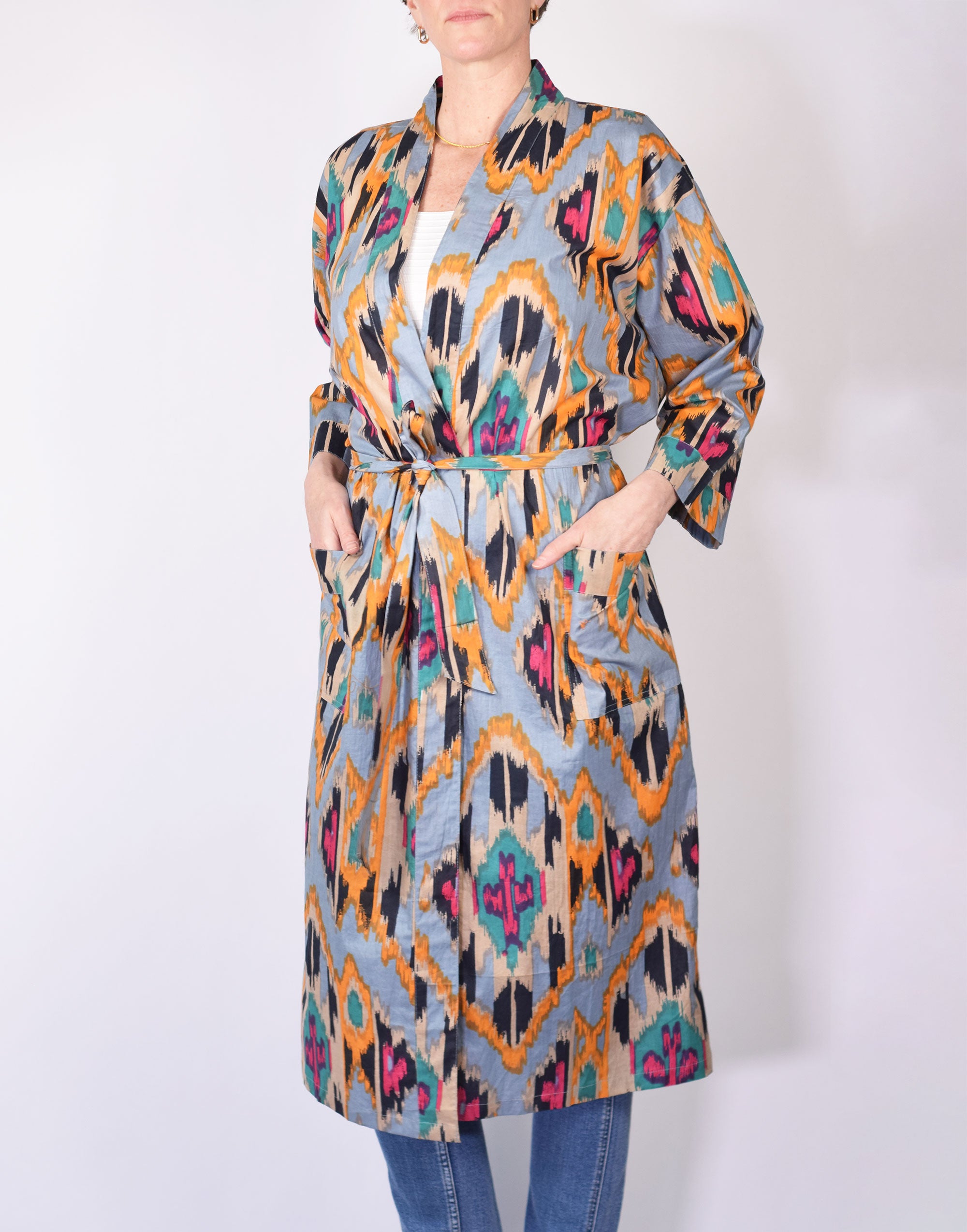 Lightweight Cotton Robe - Lavender Ikat image 2