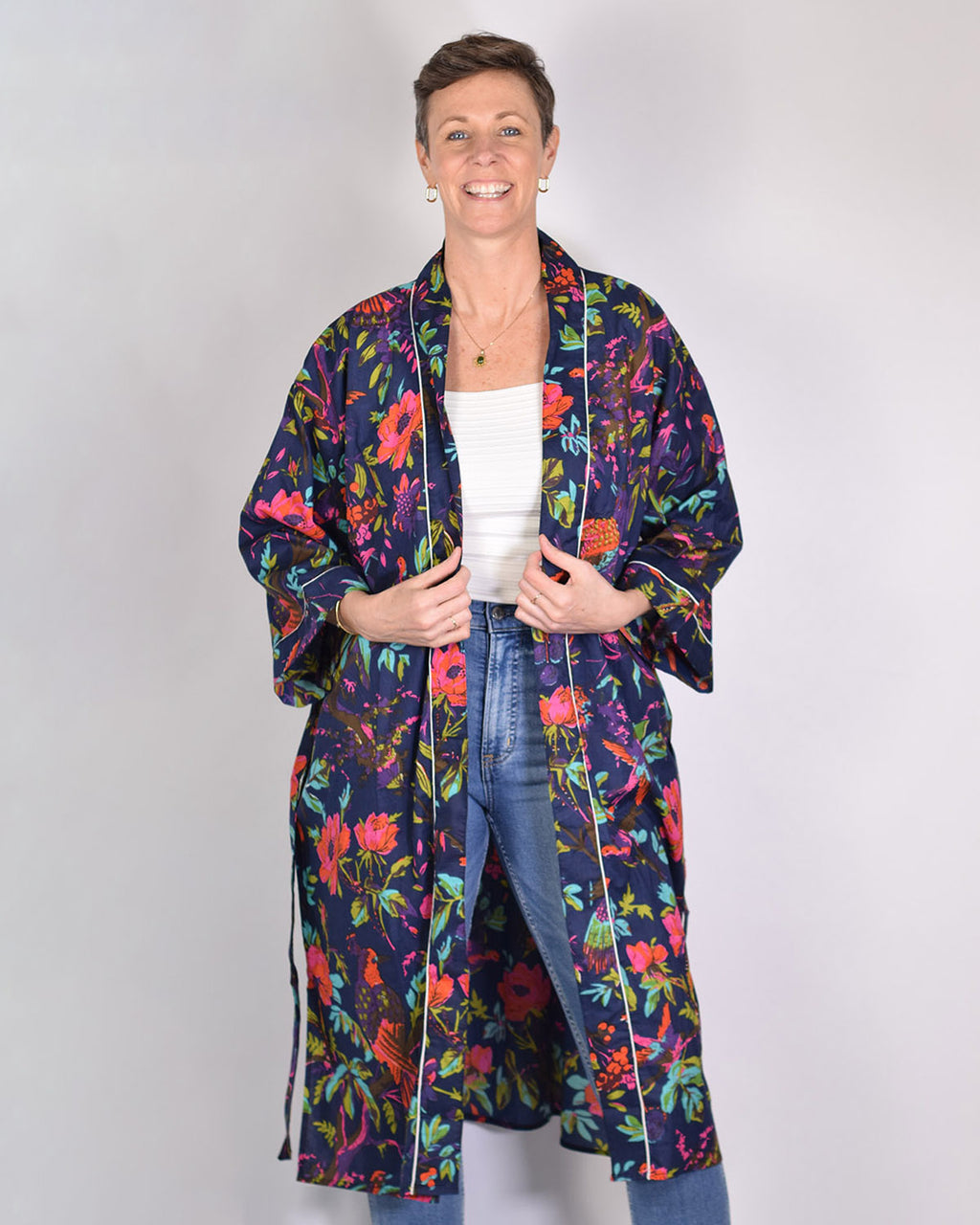 Lightweight Cotton Robe / Kimono - Midnight Rainforest image 8