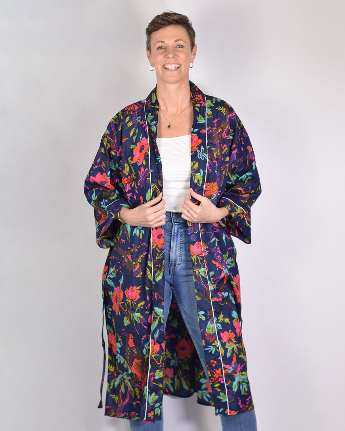 Lightweight Cotton Robe / Kimono - Midnight Rainforest image 8