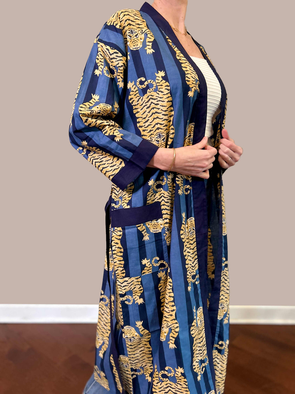Lightweight Cotton Robe - Blue Tiger image 1
