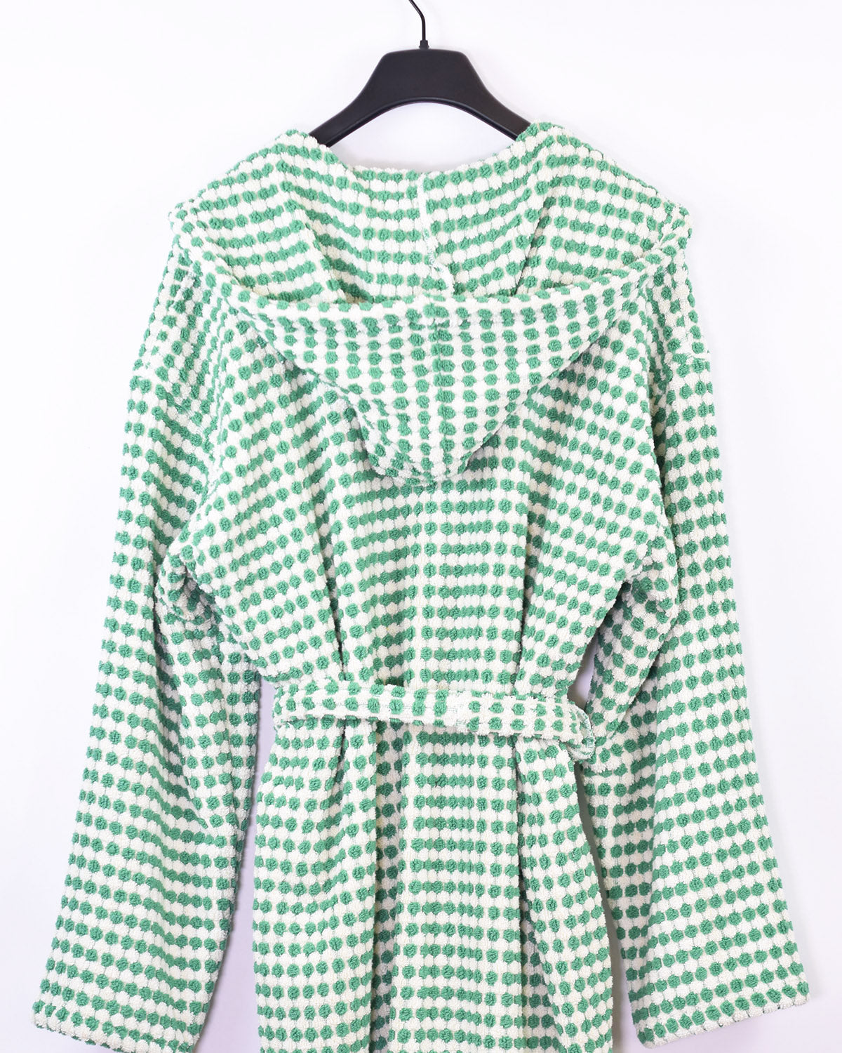 Organic Turkish Cotton Plush Terry Cloth Robe - Green Checkered image 2