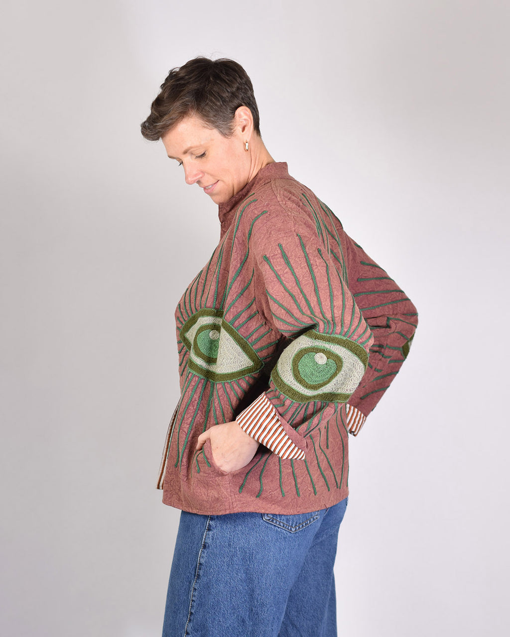 Lightweight Evil Eye Canvas Embroidered Jacket - 05 image 2