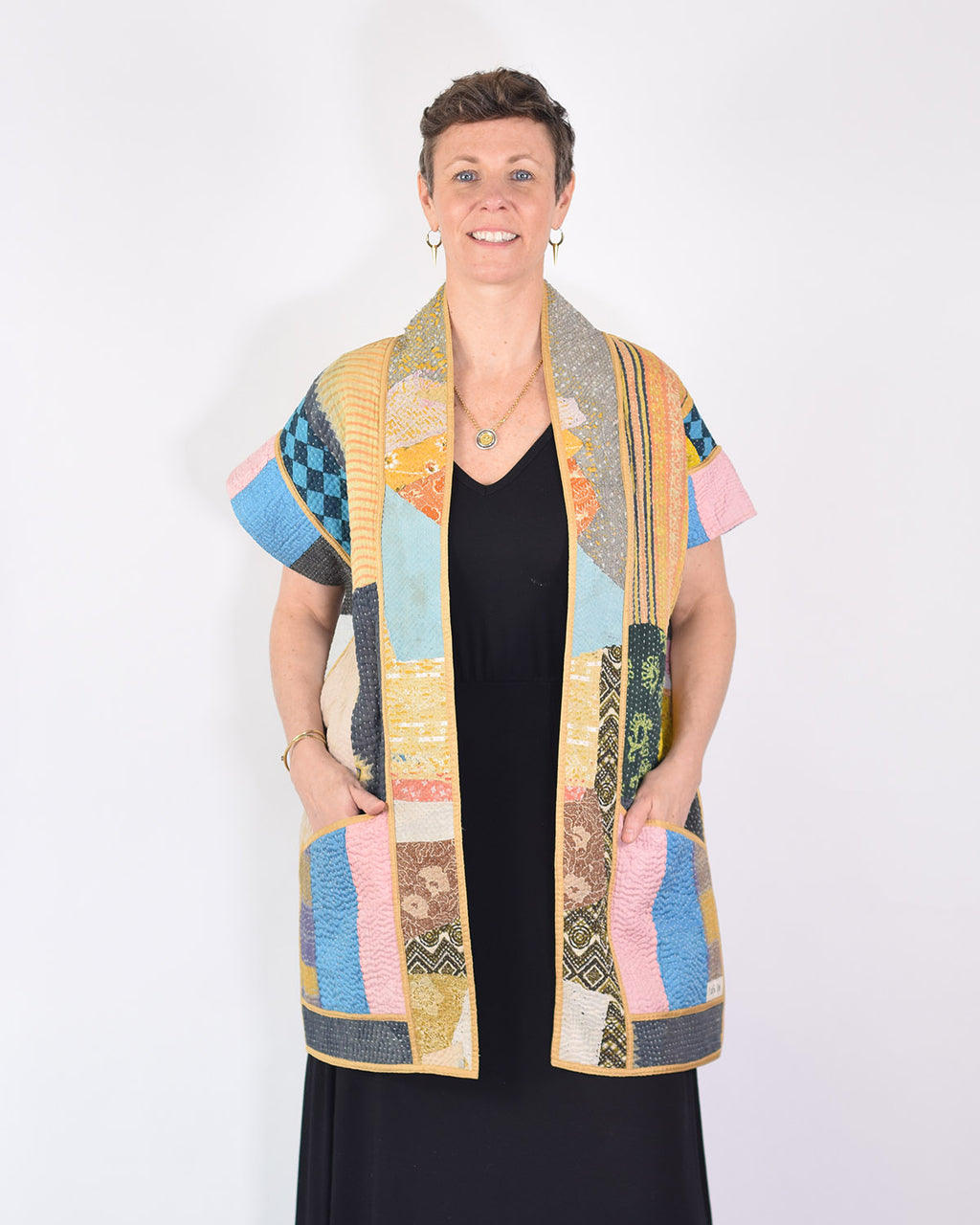 Maddie Cape - Reversible Jacket/Vest - Repurposed Kantha Quilts -02 image 13