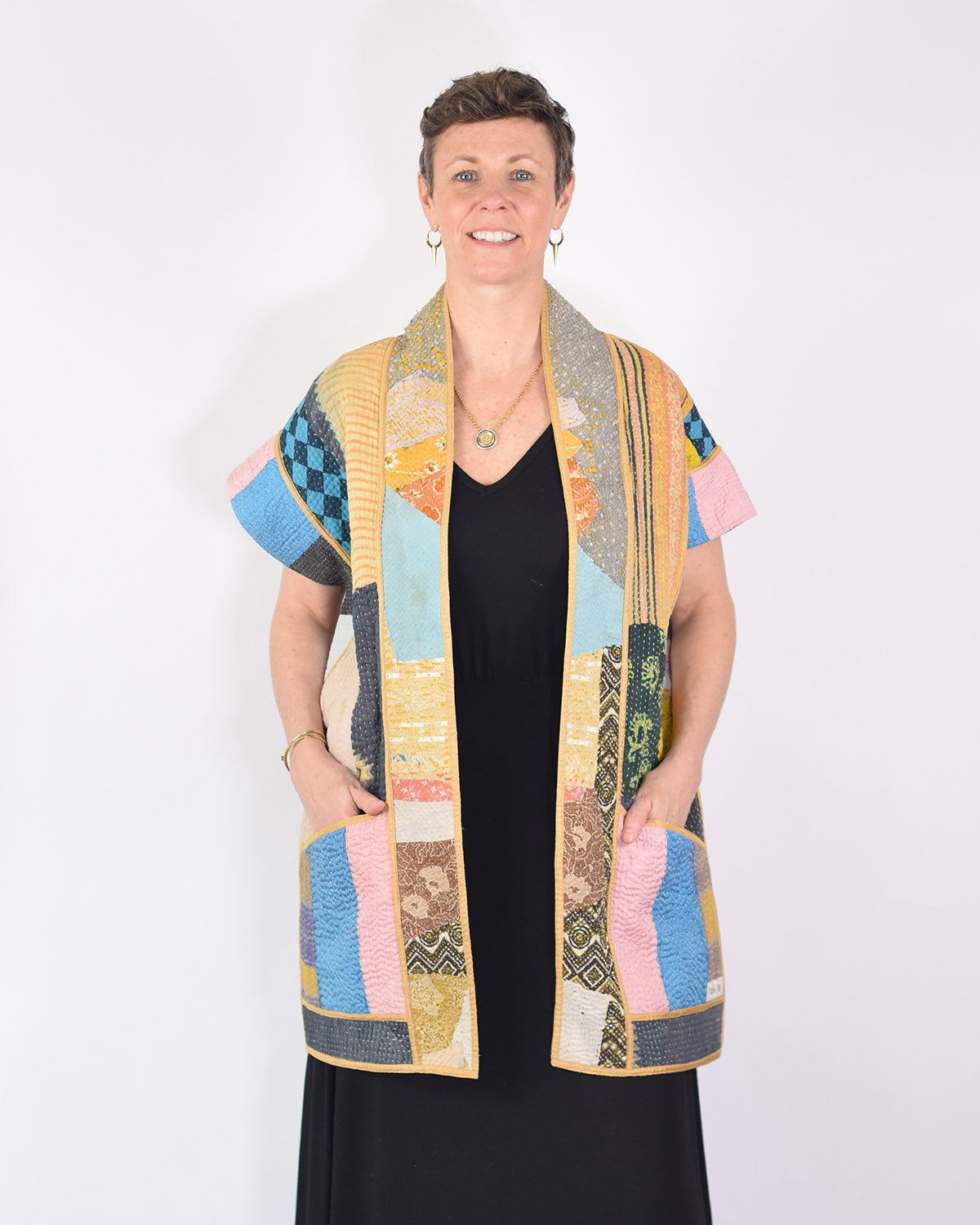 Maddie Cape - Reversible Jacket/Vest - Repurposed Kantha Quilts -02 image 13