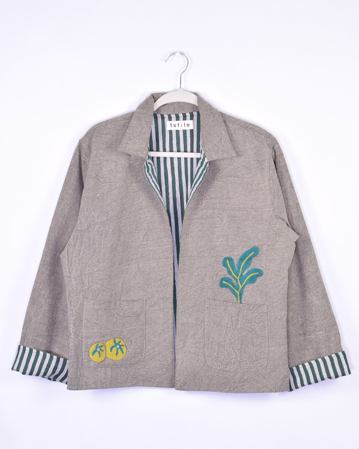Lightweight "Eat Your Greens" Canvas Embroidered Jacket - Taupe image 4