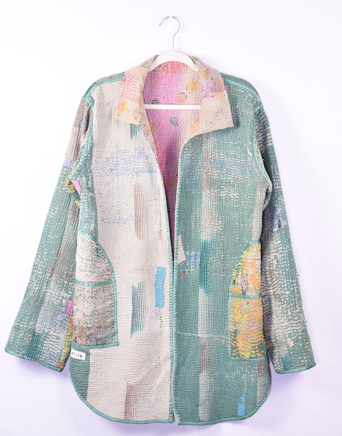 Frankie Long Quilted Reversible Patchwork Kantha Jacket -13 image 4