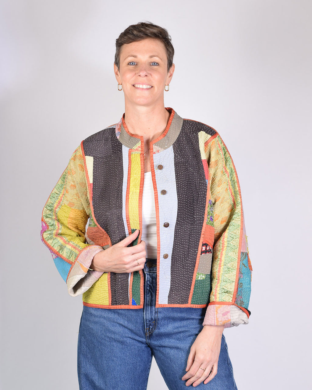 Sofie Quilted Reversible Patchwork Kantha Jacket - 09 image 3