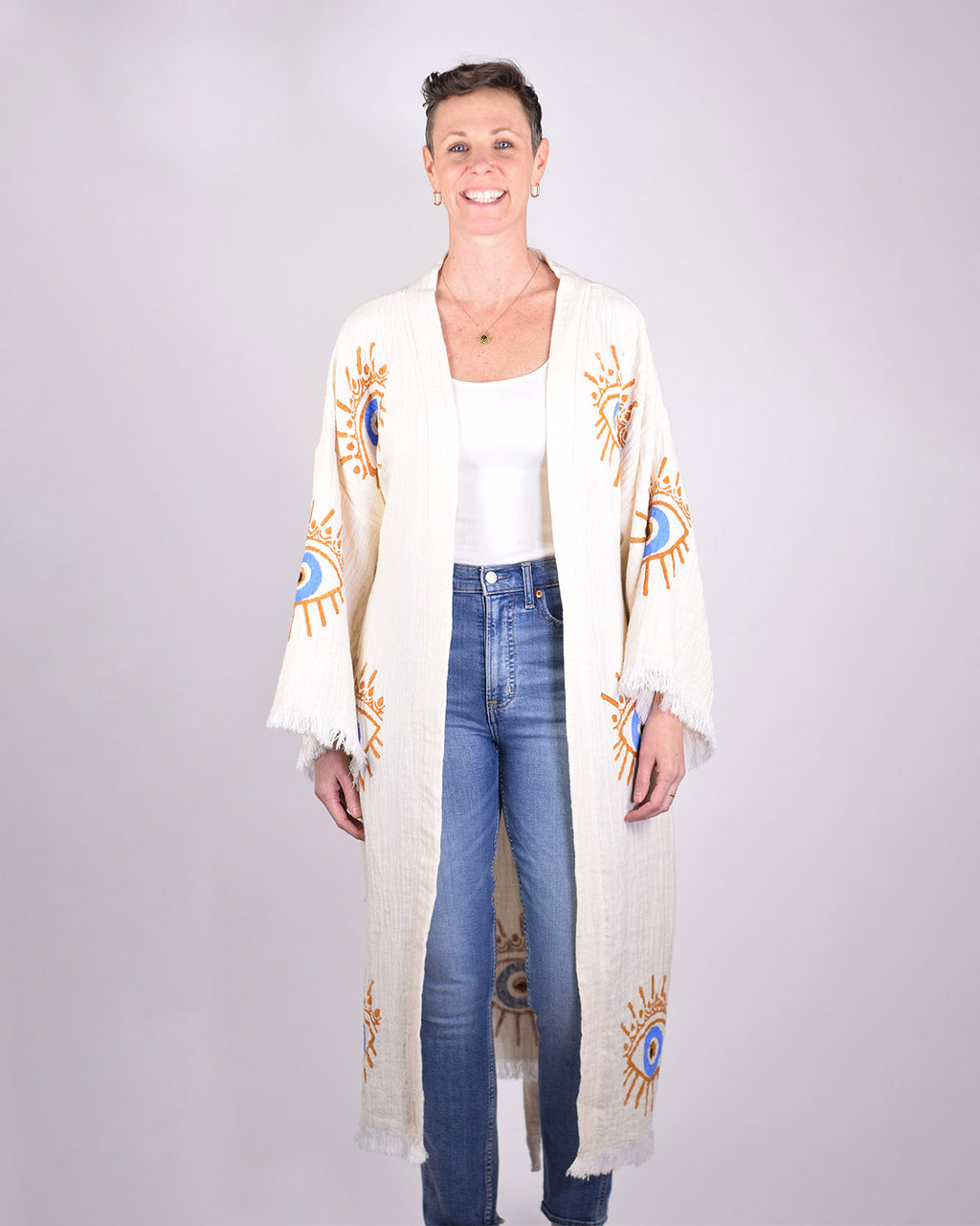 Luxury Turkish Cotton Evil Eye Kimono/Robe - Gold Eye image 3