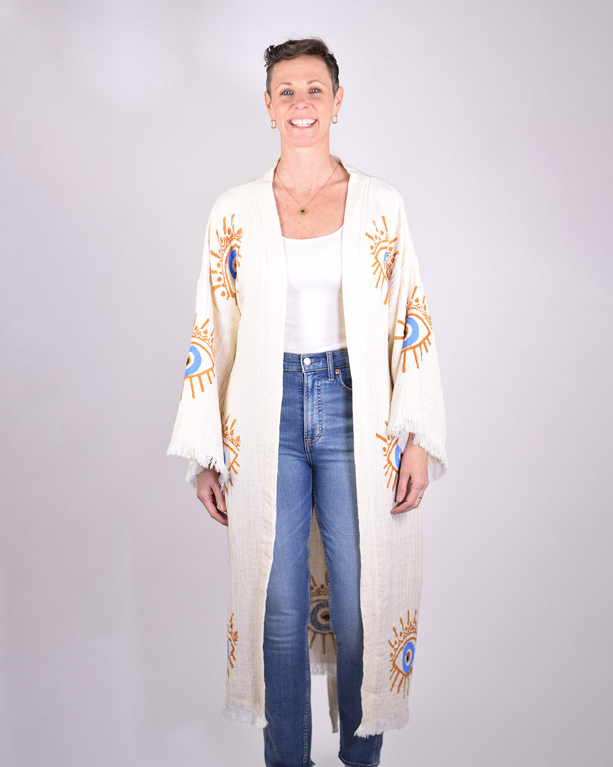 Luxury Turkish Cotton Evil Eye Kimono/Robe - Gold Eye image 3