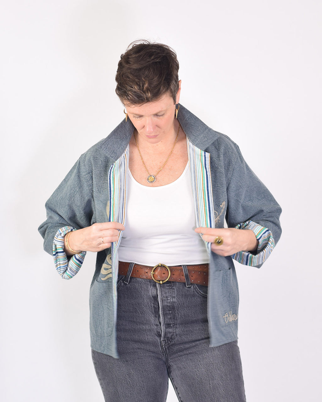 Lightweight "Vintage Outlaw" Canvas Embroidered Jacket - Blue image 5