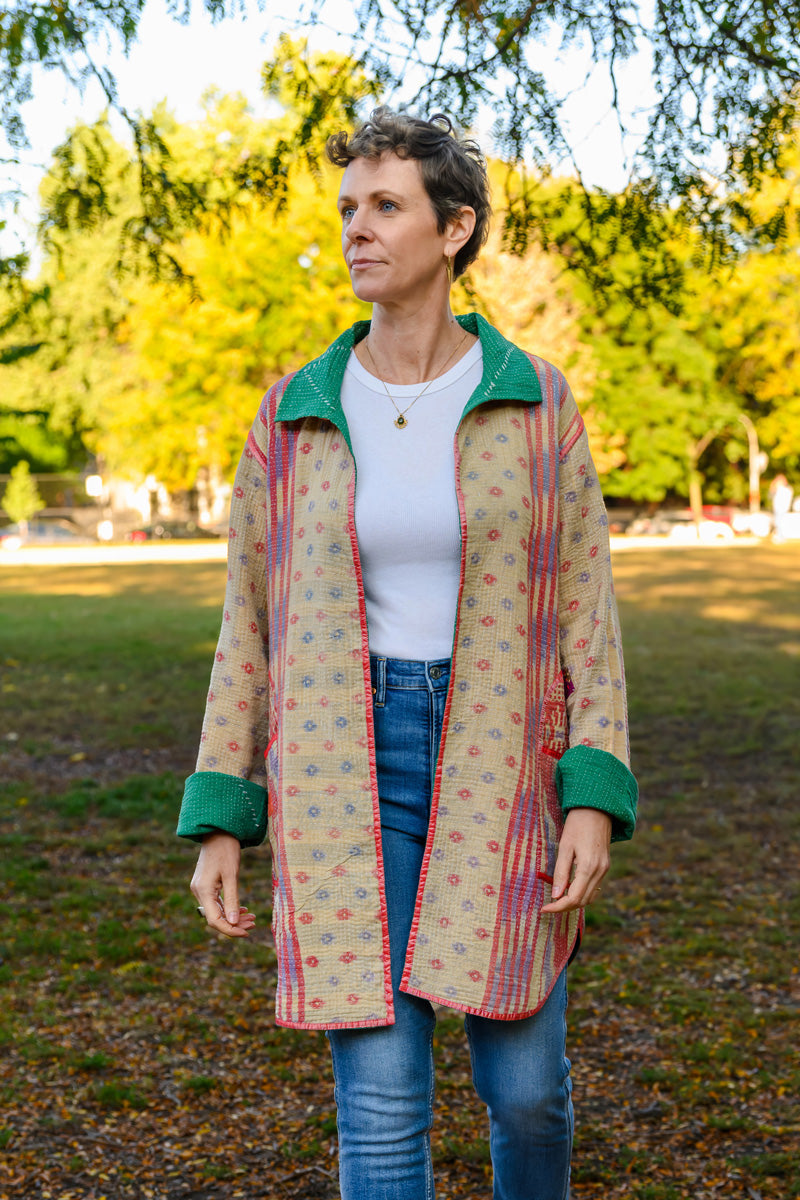 Frankie Long Quilted Reversible Patchwork Kantha Jacket -10 image 5