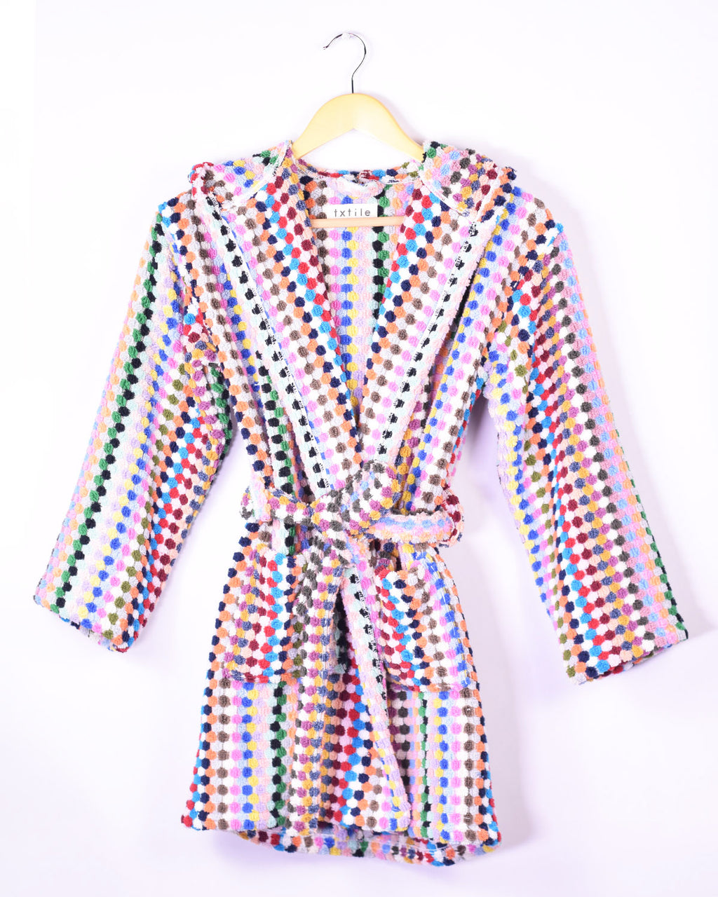 KIDS Organic Turkish Cotton Plush Terry Cloth Robe - Rainbow Checkered image 4