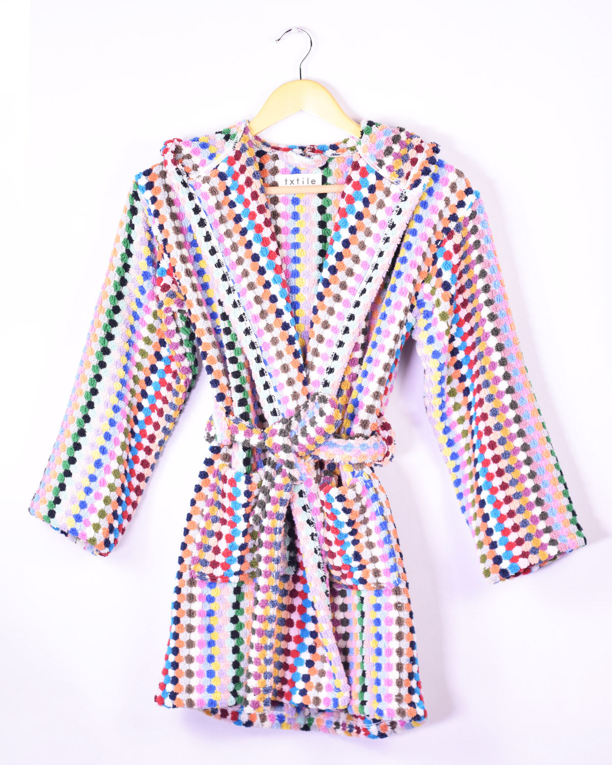 KIDS Organic Turkish Cotton Plush Terry Cloth Robe - Rainbow Checkered image 4